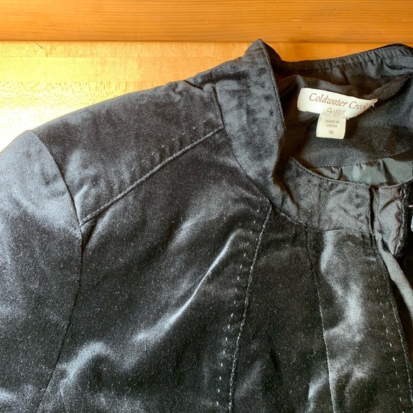 Women’s size 16 ColdWater creek black velvet Nehru collar jacket hidden buttons - Picture 10 of 12